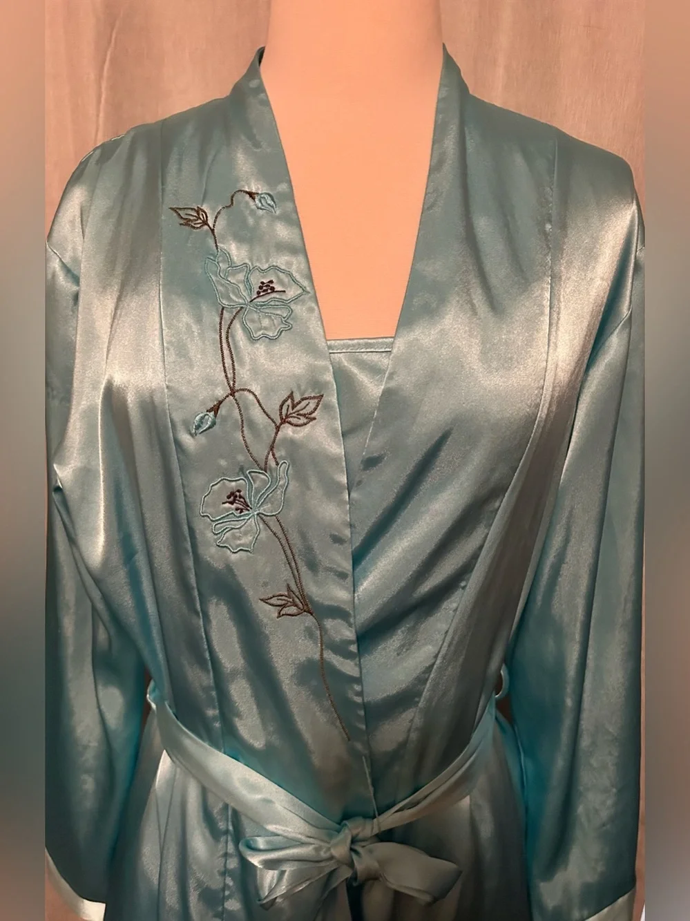 Jones New York Embroidered Robe & Slip Set - Teal - Picture 4 of 10